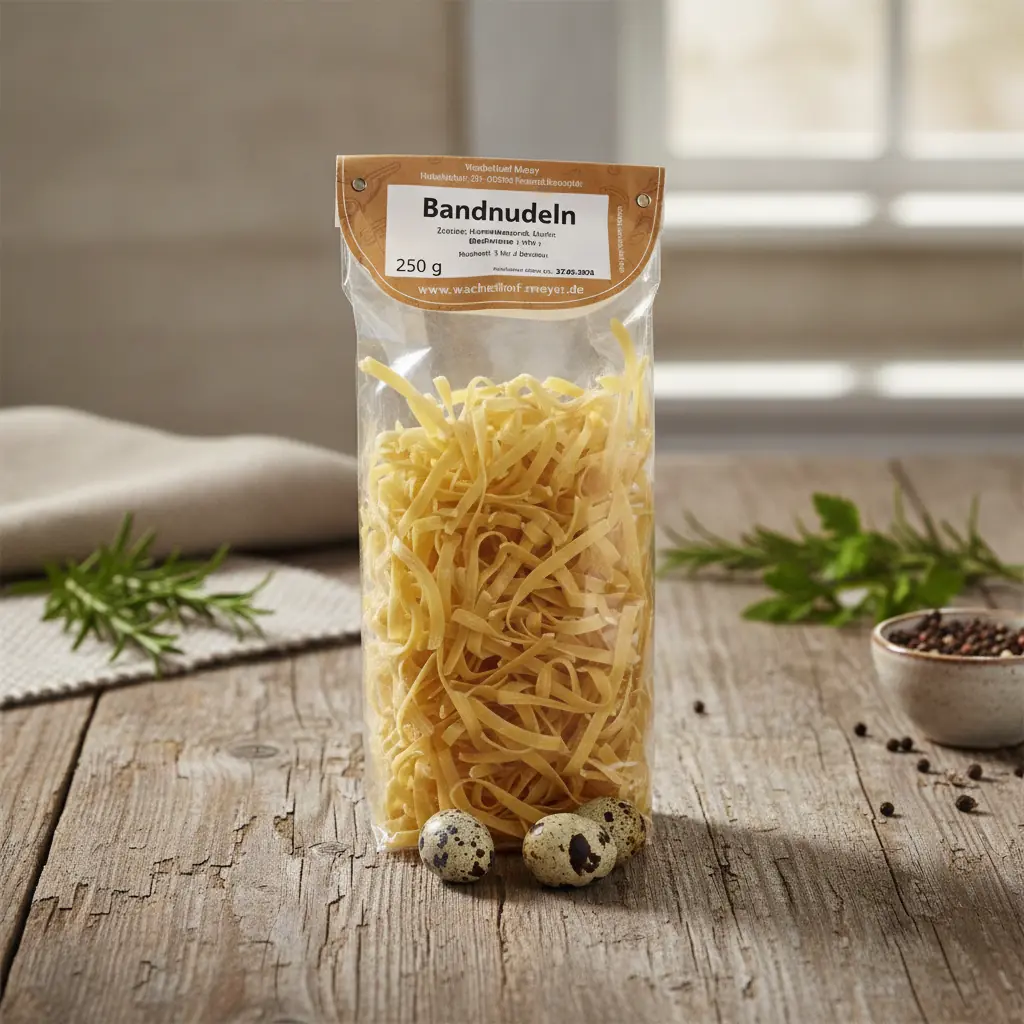 Goldgelbe Bandnudeln mit Wachtelei von Wachtelhof Meyer, 250g Packung